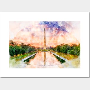 Washington Monument watercolor during dawn Posters and Art